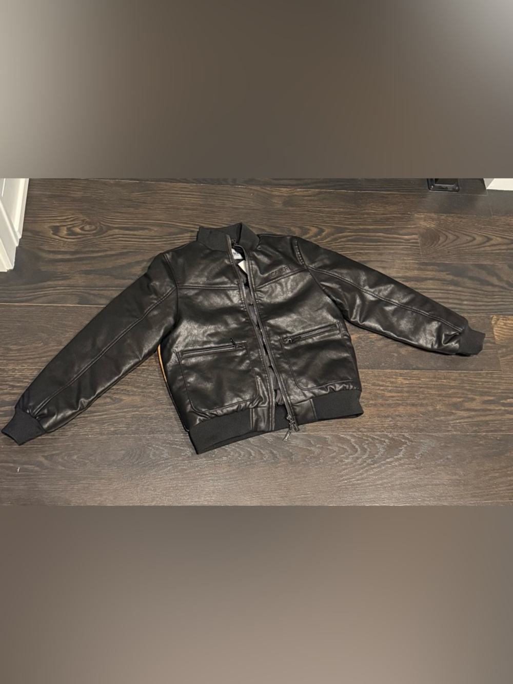 Iceberg Black Leather Bomber Jacket boys large